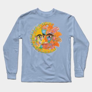 Colorful mexican flowers sun and moon eclipse handmade maximalist pottery Long Sleeve T-Shirt